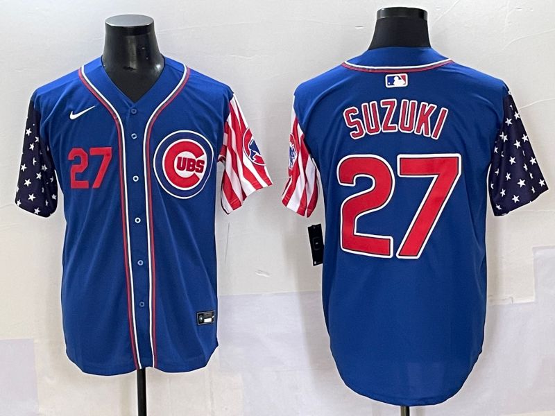 Men 2025 Chicago Cubs #27 Suzuki Blue National Flags Nike MLB Jersey style 2